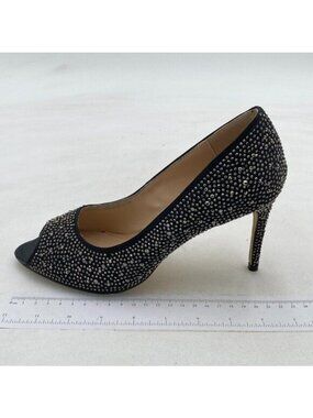 XYD Black Plated High Heels Pumps Peep Toe Crystals Rhinestones Stilettos Shoes